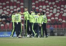 Boyd Rankin celebrates a wicket against Afghanistan, 2019