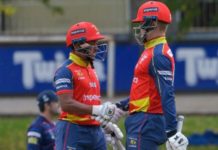 Dominic Hendricks(l) congratulate Ryan Rickleton of the Lions after reaching his 50 during the Momentum One Day Cup 2019/20