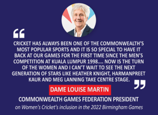 Dame Louise Martin, Commonwealth Games Federation President on Women's Cricket's inclusion in the 2022 Birmingham Games