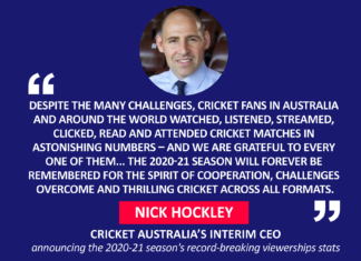 Nick Hockley, Cricket Australia’s Interim CEO announcing the 2020-21 season's record-breaking viewerships stats
