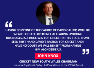 John Knox, Cricket New South Wales Chairman announcing David Gallop David Gallop AM's addition to the CNSW board
