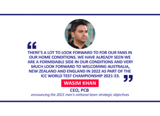 Wasim Khan, CEO, PCB announcing the 2021 men's national team strategic objectives
