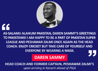 Darren Sammy, Head Coach and Former Captain, Peshawar Zalmi upon arriving in Karachi ahead of PSL6