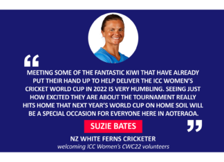 Suzie Bates, NZ White Ferns Cricketer welcoming ICC Women’s CWC22 volunteers