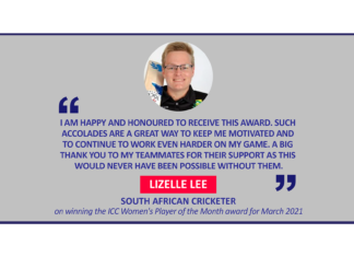 Lizelle Lee, South African Cricketer on winning the ICC Women's Player of the Month award for March 2021