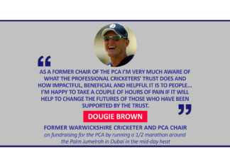 Dougie Brown, Former Warwickshire cricketer and PCA Chair on fundraising for the PCA by running a 1/2 marathon around the Palm Jumeirah in Dubai in the mid-day heat