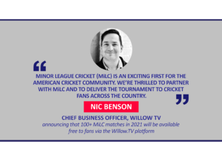 Nic Benson, Chief Business Officer, Willow TV announcing that 100+ MiLC matches in 2021 will be available free to fans via the Willow.TV platform