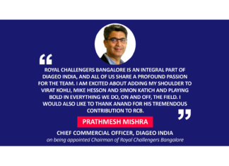 Prathmesh Mishra, Chief Commercial Officer, Diageo India on being appointed Chairman of Royal Challengers Bangalore