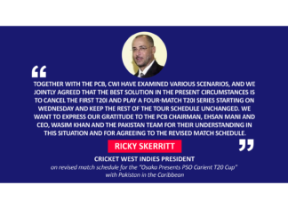 Ricky Skerritt, Cricket West Indies President on revised match schedule for the “Osaka Presents PSO Carient T20 Cup” with Pakistan in the Caribbean