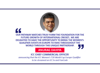Anurag Dahiya, ICC Chief Commercial Officer announcing that the ICC Women's T20 World Cup Europe Qualifier to be streamed on ICC.tv and FanCode