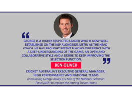 Ben Oliver, Cricket Australia’s Executive General Manager, High Performance and National Teams announcing George Bailey as Chair of the National Selection Panel (NSP) to replace the retiring Trevor Hohns