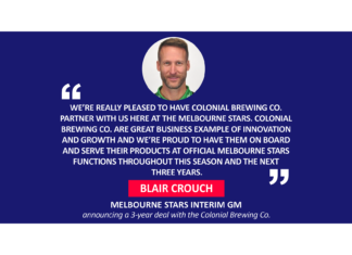 Blair Crouch, Melbourne Stars Interim GM announcing a 3-year deal with the Colonial Brewing Co.