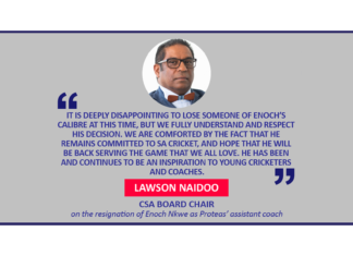 Lawson Naidoo, CSA Board Chair on the resignation of Enoch Nkwe as Proteas’ assistant coach