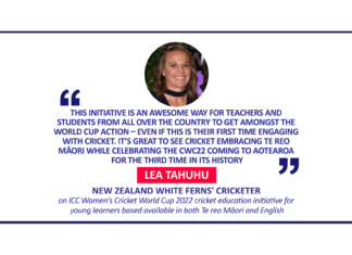 Lea Tahuhu, New Zealand White Ferns' Cricketer on ICC Women’s Cricket World Cup 2022 cricket education initiative for young learners based available in both Te reo Māori and English
