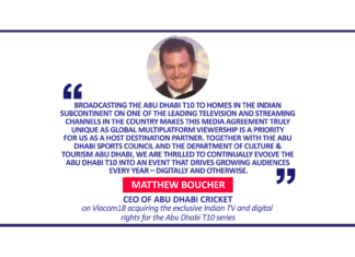 Matthew Boucher, CEO of Abu Dhabi Cricket on Viacom18 acquiring the exclusive Indian TV and digital rights for the Abu Dhabi T10 series