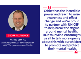 Geoff Allardice, Acting CEO, ICC announcing the ICC's partnership with UNICEF to promote mental health