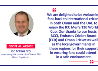 Geoff Allardice, ICC Acting CEO announcing the onsale of ICC Men's T20 World Cup tickets