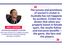 Meg Lanning, Australian Women’s Captain on the news of AUS $1.2 million increase in retainers for Australia’s female domestic cricketers
