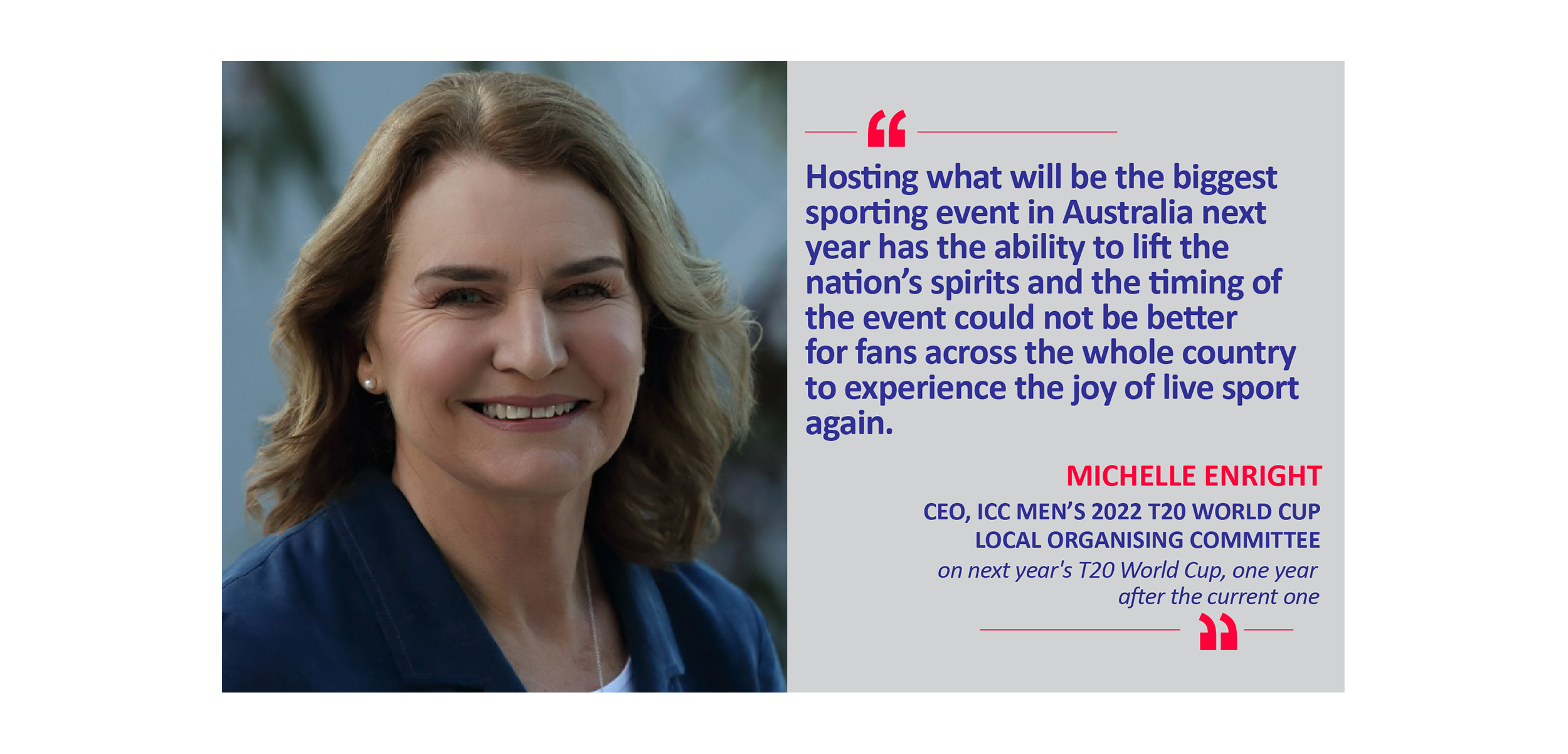 Michelle Enright CEO ICC Men s 2022 T20 World Cup Local