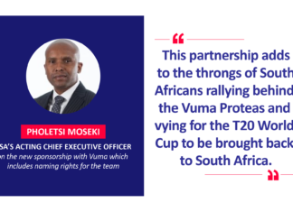 Pholetsi Moseki, CSA’s Acting Chief Executive Officer on the new sponsorship with Vuma which includes naming rights for the team