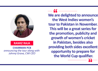 Ramiz Raja, Chairman PCB announcing the tour along with Johnny Grave, CWI CEO