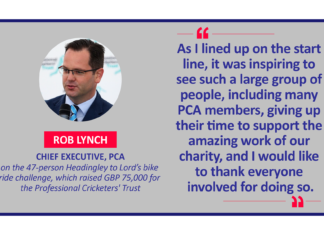 Rob Lynch, Chief Executive, PCA on the 47-person Headingley to Lord’s bike ride challenge, which raised GBP 75,000 for the Professional Cricketers' Trust