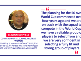 Clinton Du Preez, Convenor of Selectors, Proteas Women on hosting a women's national camp from Nov 15-20 for fitness and skills training for ICC Women's World Cup in March 2022