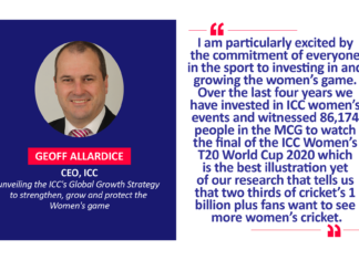 Geoff Allardice, CEO, ICC unveiling the ICC's Global Growth Strategy to strengthen, grow and protect the Women's game