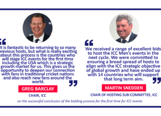 Greg Barclay and Martin Snedden on the successful conclusion of the bidding process for the first time for ICC events