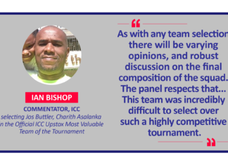 Ian Bshop, Commentator, ICC selecting Jos Buttler, Charith Asalanka in the Official ICC Upstox Most Valuable Team of the Tournament