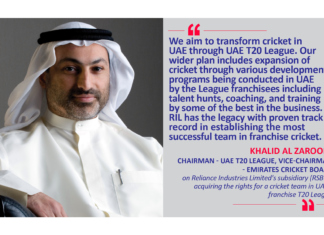 Khalid Al Zarooni, Chairman - UAE T20 League, Vice-Chairman - Emirates Cricket Board on Reliance Industries Limited's subsidiary (RSBVL) acquiring the rights for a cricket team in UAE's franchise T20 League