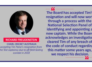 Richard Freudenstein, Chair, Cricket Australia accepting Tim Paine's resignation from the Test captaincy due to off-field texting scandal in 2018