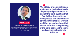 Ali Naqvi, Owner, Islamabad United on extending Islamabad United's partnership with Fast Cables for HBL Pakistan Super League 7 for a fifth year