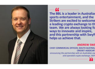 Andrew Sweet, Chief Commercial Officer, South Australian Cricket Association announcing the partnership with an Australian owned and operated crypto exchange, SWYFTX