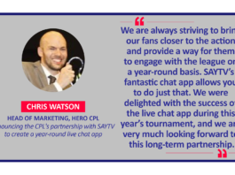 Chris Watson, Head of Marketing, Hero CPL announcing the CPL's partnership with SAYTV to create a year-round live chat app