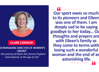 Clare Connor, ECB Managing Director of Women’s Cricket on the passing of Eileen Ash, former England International, at the age of 110