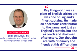 Geoff Allardice, Chief Executive, ICC on the passing of former England captain Ray Illingworth at the age of 89