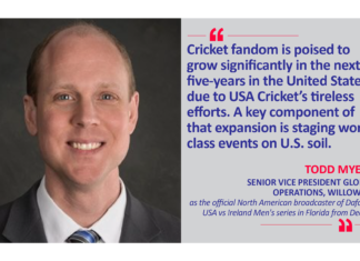 Todd Myers, Senior Vice President Global Operations, Willow TV as the official North American broadcaster of Dafabet USA vs Ireland Men's series in Florida from Dec 22