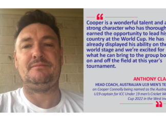 Anthony Clark, Head Coach, Australian U19 Men's Team on Cooper Connolly being named as the Australian U19 captain for ICC Under 19 men’s Cricket World Cup 2022 in the West Indies
