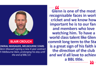Blair Crouch, General Manager, Melbourne Stars on Glenn Maxwell signing a new 4-year contract with Melbourne Stars, prolonging his stay until the end of BBL|15
