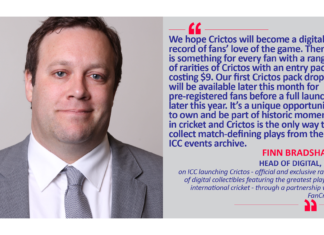 Finn Bradshaw, Head of Digital, ICC on ICC launching Crictos - official and exclusive range of digital collectibles featuring the greatest plays in international cricket - through a partnership with FanCraze