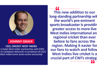 Johnny Grave, CEO, Cricket West Indies on Cricket West Indies' partnership with ESPN and its Caribbean Networks to broadcast all 2022 West Indies home series action exclusively