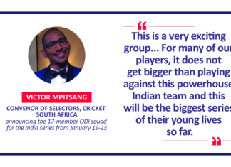 Victor Mpitsang, Convenor of Selectors, Cricket South Africa announcing the 17-member ODI squad for the India series from January 19-23