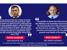 Faisal Hasnain and Nick Hockley on Cricket Australia confirming tour of Pakistan in early March for the first time in 24 years for three Tests, three ODIs and one T20I