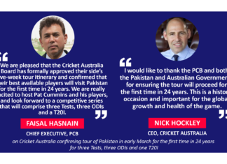 Faisal Hasnain and Nick Hockley on Cricket Australia confirming tour of Pakistan in early March for the first time in 24 years for three Tests, three ODIs and one T20I