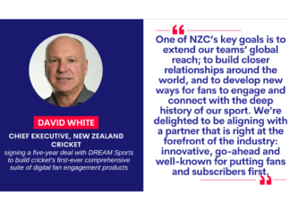 David White, Chief Executive, New Zealand Cricket signing a five-year deal with DREAM Sports to build cricket’s first-ever comprehensive suite of digital fan engagement products