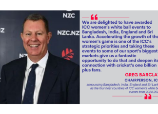 Greg Barclay, Chairperson, ICC announcing Bangladesh, India, England and Sri Lanka as the four host countries of ICC women’s white ball events from 2024-2027