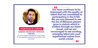 Mubashshir Usmani, General Secretary, Emirates Cricket on more players joining the ILT20 roster for the inaugural season to be held in Jan-Feb 2023