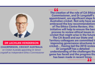 Dr Lachlan Henderson, Chairperson, Cricket Australia on Cricket Australia appointing Dr Simon Longstaff as Independent Ethics Commissioner