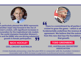 Nick Hockley, CEO, Cricket Australia & Todd Greenberg, CEO, Australian Cricketers’ Association on April 3, 2023